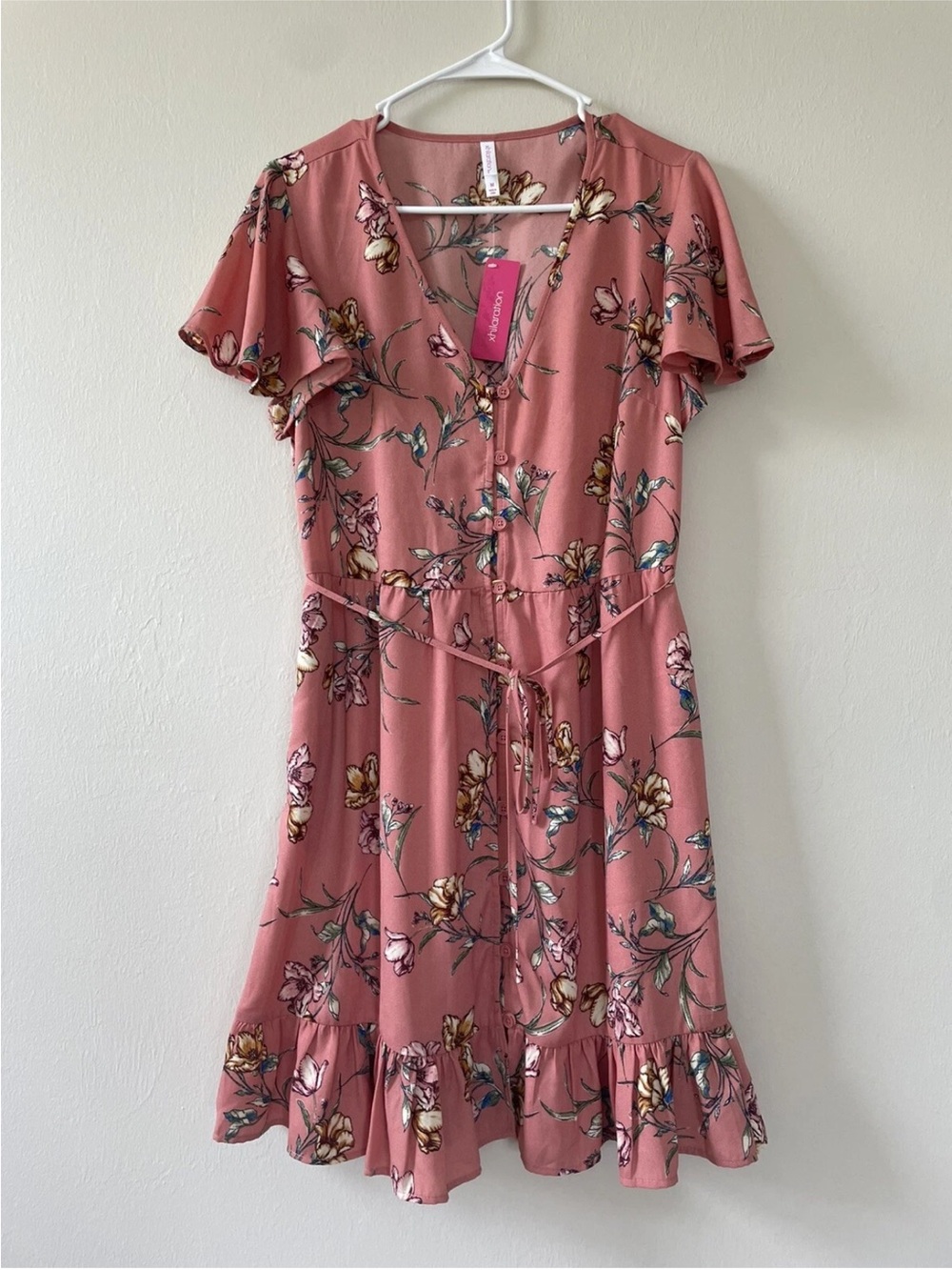 Xhilaration Womens Size Medium Dress Floral Flutter Short Sleeve NWT